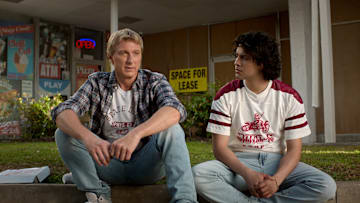 Cobra Kai. (L to R) William Zabka as Johnny Lawrence, Xolo Maridueña as Miguel Diaz in Cobra Kai. Cr. Courtesy of Netflix © 2024