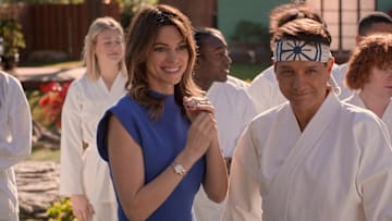 Cobra Kai. (L to R) Courtney Henggeler as Amanda Larusso, Ralph Macchio as Daniel LaRusso in Cobra Kai. Cr. Courtesy of Netflix © 2024