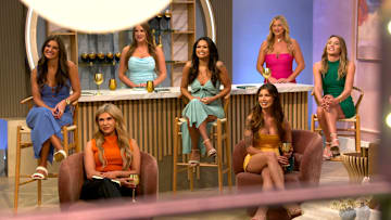 Love Is Blind. (L to R) Hilary Seale, Annie L., Madison Maidenberg, Megan, Alie Lima, Kait Nemunaitis, Megan Walerius in episode 901 of Love Is Blind. Cr. Courtesy of Netflix © 2025