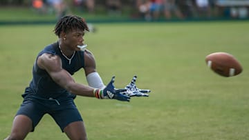 Steinbrenner High School Warriors    Andrew Brinson catches a pass at the Florida High School 7v7 Association state championship in The Villages on Friday, June 24, 2022. [PAUL RYAN / CORRESPONDENT]

Florida High School 7v7 Association State Championship