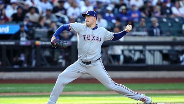 Texas Rangers starting pitcher Patrick Corbin (46) pitches in the first inning against the New York Mets at Citi Field. Texas Rangers starting pitcher Patrick Corbin (46) pitches in the first inning against the New York Mets at Citi Field.