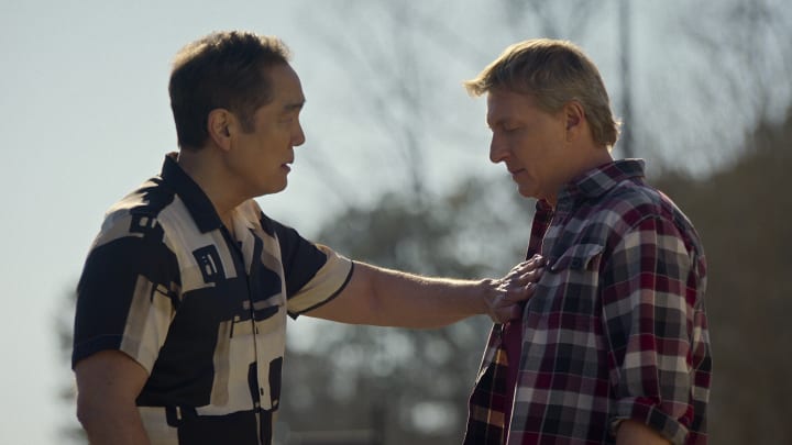 Cobra Kai. (L to R) Yuji Okumoto as Chozen, William Zabka as Johnny Lawrence in Cobra Kai. Cr. Courtesy of Netflix © 2024