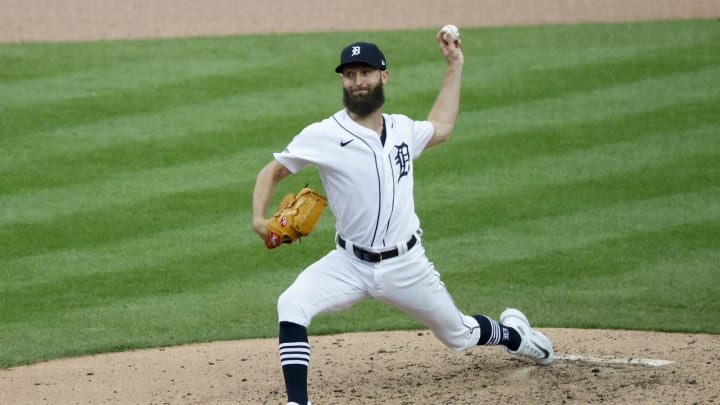 Aug 6, 2023; Detroit, Michigan, USA;  Detroit Tigers relief pitcher Chasen Shreve (36) pitches in the ninth inning against the Tampa Bay Rays at Comerica Park.