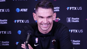 Apr 3, 2022; Toronto, Ontario, CAN; Miami Heat assistant coach Chris Quinn addresses the media before a game against the Toronto Raptors at Scotiabank Arena. Mandatory Credit: John E. Sokolowski-USA TODAY Sports