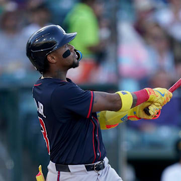 Ronald Acuna Jr. hits a home run against the Athletics in Sacramento. 