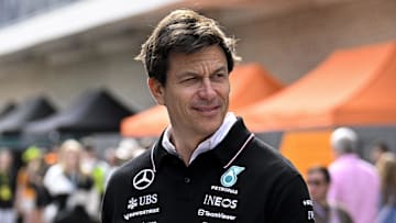 Oct 18, 2024; Austin, Texas, USA; Mercedes-AMG Petronas F1 Team Team Principal and CEO Torger Toto Wolff walks through the paddock area before practice for the 2024 US Grand Prix at Circuit of the Americas. Mandatory Credit: Jerome Miron-Imagn Images