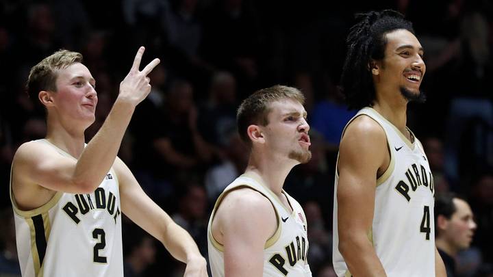 Purdue Boilermakers guard Fletcher Loyer (2), Purdue Boilermakers guard Braden Smith (3) and Purdue Boilermakers forward Trey Kaufman-Renn (4) 