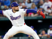 Texas Rangers starting pitcher Nathan Eovaldi (17) throws during the first inning against the San Diego Padres 