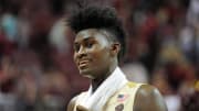 Jan 18, 2017; Tallahassee, FL, USA; Florida State Seminoles forward Jonathan Isaac (1) reacts after defeating the Notre Dame Fighting Irish at the Donald L. Tucker Center. Mandatory Credit: Melina Vastola-USA TODAY Sports