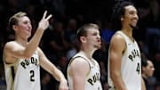 Purdue Boilermakers guard Fletcher Loyer (2), guard Braden Smith (3) and Trey Kaufman-Renn (4)