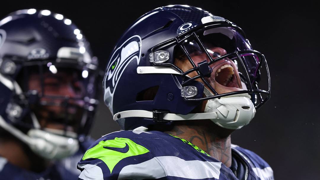 Oct 20, 2025; Seattle, Washington, USA; Seattle Seahawks defensive tackle Byron Murphy II (91) celebrates after a play during the second quarter against the Houston Texans at Lumen Field. Mandatory Credit: Kevin Ng-Imagn Images