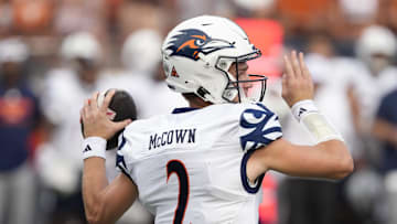 Sep 14, 2024; Austin, Texas, USA; Texas-San Antonio	quarterback Owen McCown (2) throws a pass during the first half against Texas Longhorns at Darrell K Royal-Texas Memorial Stadium. Mandatory Credit: Scott Wachter-Imagn Images