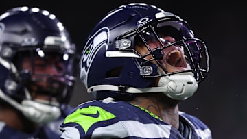 Oct 20, 2025; Seattle, Washington, USA; Seattle Seahawks defensive tackle Byron Murphy II (91) celebrates after a play during the second quarter against the Houston Texans at Lumen Field.