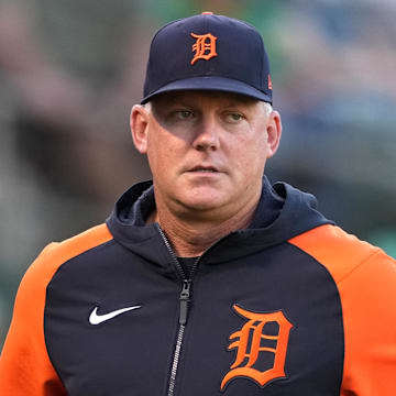 Sep 6, 2024; Oakland, California, USA; Detroit Tigers manager A.J. Hinch (14) before the game against the Oakland Athletics at Oakland-Alameda County Coliseum. 