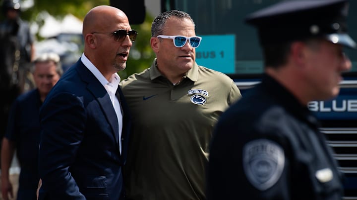 Penn State athletic director Pat Kraft, right, greets head football coach James Franklin outside Beaver Stadium before an NCAA football game. Penn State athletic director Pat Kraft, right, greets head football coach James Franklin outside Beaver Stadium before an NCAA football game.