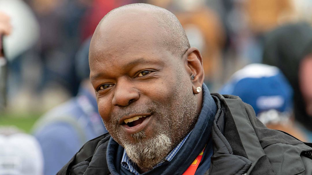 Apr 8, 2018; Fort Worth, TX, USA; Dallas Cowboys former running back Emmitt Smith before the O'Reilly Auto Parts 500 at Texas Motor Speedway. Mandatory Credit: Jerome Miron-Imagn Images