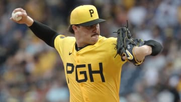 Jul 5, 2024; Pittsburgh, Pennsylvania, USA;  Pittsburgh Pirates starting pitcher Paul Skenes (30) delivers a pitch against the New York Mets during the first inning at PNC Park. Mandatory Credit: Charles LeClaire-USA TODAY Sports