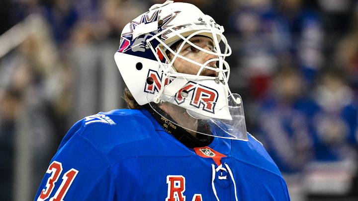Mar 22, 2026; New York, New York, USA; New York Rangers goaltender Igor Shesterkin (31) warms up before a game against the Winnipeg Jets at Madison Square Garden. Mandatory Credit: John Jones-Imagn Images