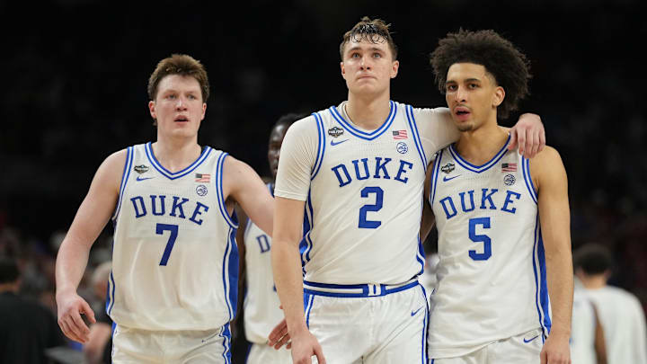 Duke Blue Devils forward Cooper Flagg guard Tyrese Proctor react against the Houston Cougars in 2025 NCAA men's Final Four Duke Blue Devils forward Cooper Flagg guard Tyrese Proctor react against the Houston Cougars in 2025 NCAA men's Final Four