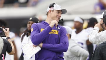Nov 10, 2024; Jacksonville, Florida, USA; Minnesota Vikings head coach Kevin O'Connell before the game against the Jacksonville Jaguars at EverBank Stadium.