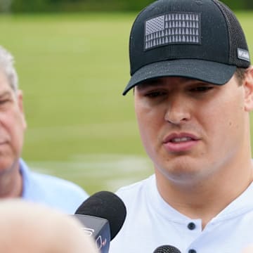 Cincinnati Bengals Trey Hendrickson speaks at a press conference after practice, Tuesday, May 13, 2025, at Kettering Health Practice Fields in Downtown Cincinnati.