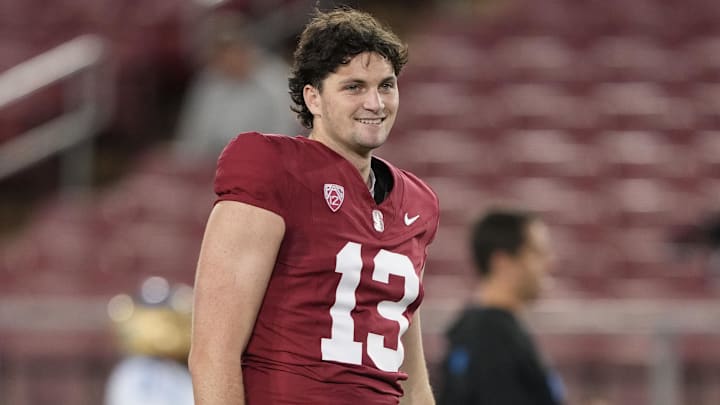 Oct 21, 2023; Stanford, California, USA; Stanford Cardinal place kicker Emmet Kenney (13) before the game against the UCLA Bruins at Stanford Stadium. Mandatory Credit: Darren Yamashita-Imagn Images