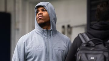 Abdul Carter attends Penn State's Pro Day in Holuba Hall on March 28, 2025, in State College.