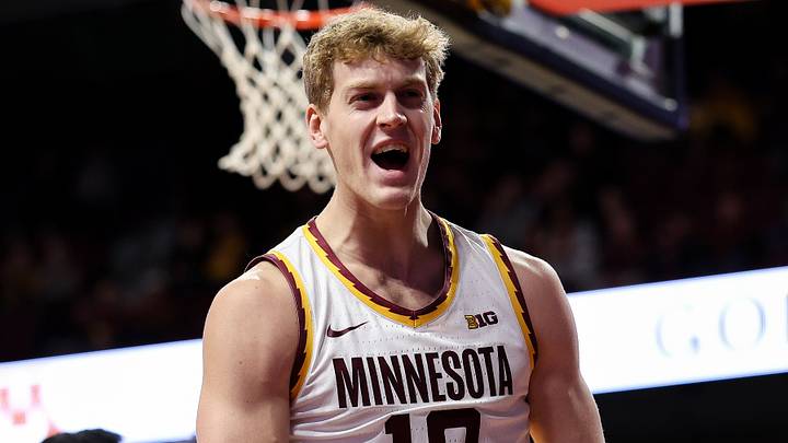 Nov 8, 2025; Minneapolis, Minnesota, USA; Minnesota Golden Gophers forward Cade Tyson (10) celebrates against the Alcorn State Braves during the first half at Williams Arena. Mandatory Credit: Matt Krohn-Imagn Images
