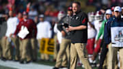 Dec 3, 2016; Annapolis, MD, USA; Temple Owls head coach Matt Rhule stands on the field during the second quarter against the Navy Midshipmen at Navy-Marine Corps Memorial Stadium. Mandatory Credit: Tommy Gilligan-USA TODAY Sports