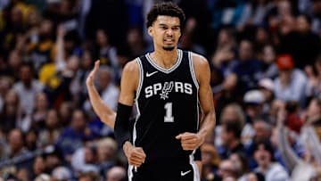 San Antonio Spurs center Victor Wembanyama reacts after a big fourth-quarter play against the Denver Nuggets on Jan. 3, 2025.