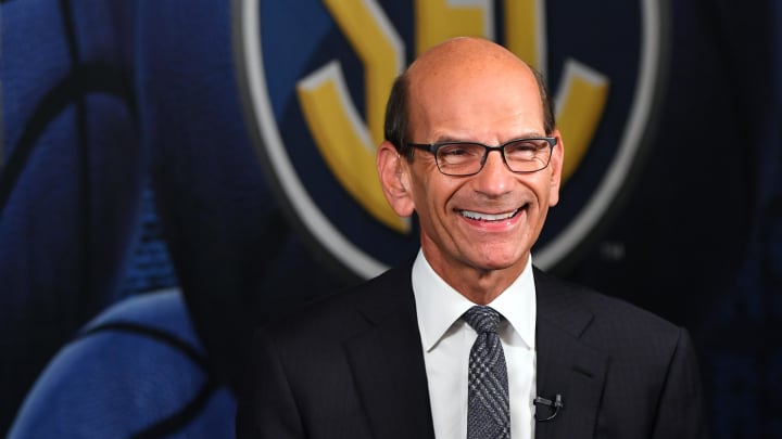 Oct 18, 2017; Nashville, TN, USA; Television and radio personality Paul Finebaum does a live report from SEC Media Day at the Omni Hotel. Mandatory Credit: Christopher Hanewinckel-USA TODAY Sports