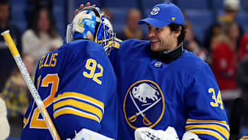 Buffalo Sabres goalies Colten Ellis and Alex Lyon