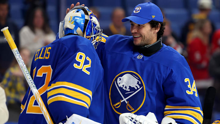 Buffalo Sabres goalies Colten Ellis and Alex Lyon