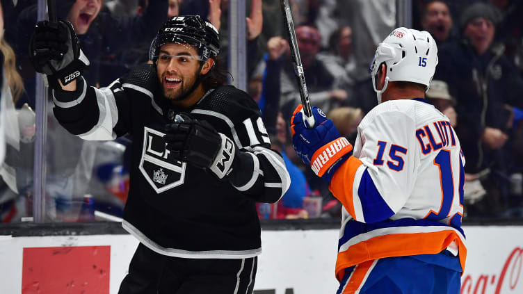 Mar 14, 2023; Los Angeles, California, USA; Los Angeles Kings left wing Alex Iafallo (19) celebrates