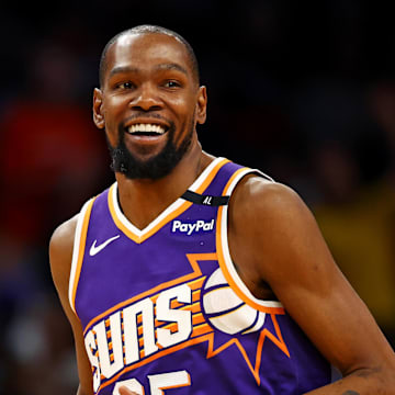 Phoenix Suns forward Kevin Durant reacts after a play.