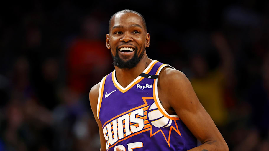 Phoenix Suns forward Kevin Durant reacts after a play. | Mark J. Rebilas-Imagn Images
