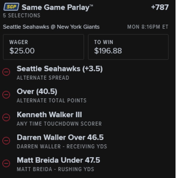 Best Monday Night Football Same-Game Parlay for Seahawks vs. Giants