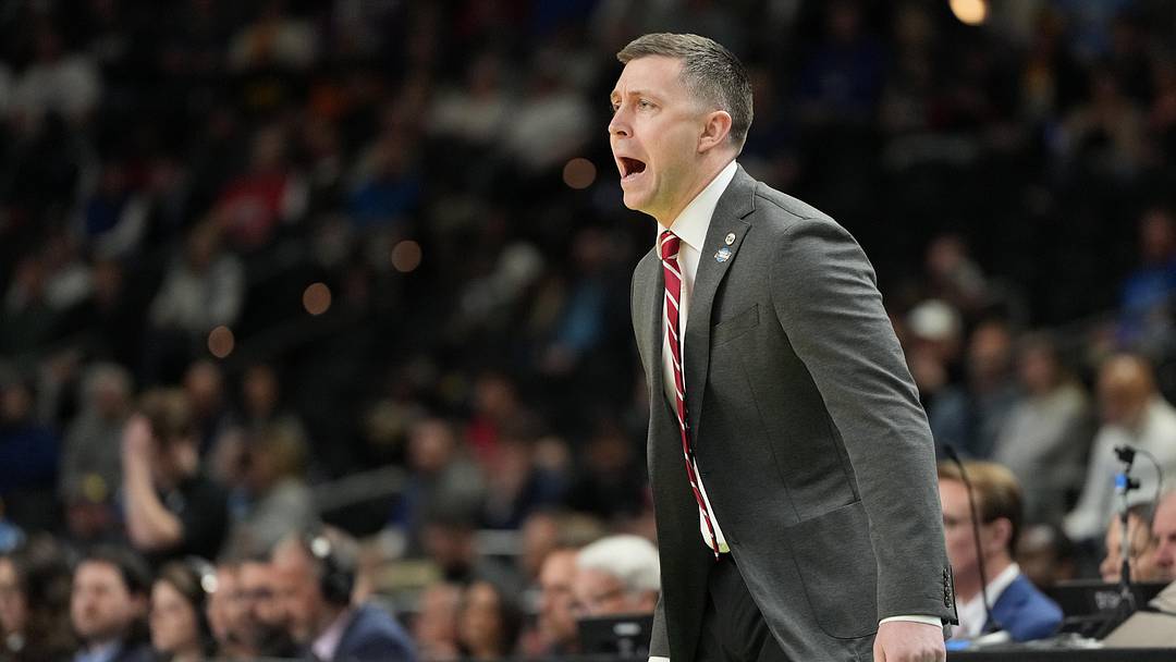 Mar 19, 2026; Greenville, SC, USA; Ohio State Buckeyes Jake Diebler reacts in the first half during a first round game of the men's 2026 NCAA Tournament at Bon Secours Wellness Arena. Mandatory Credit: Bob Donnan-Imagn Images