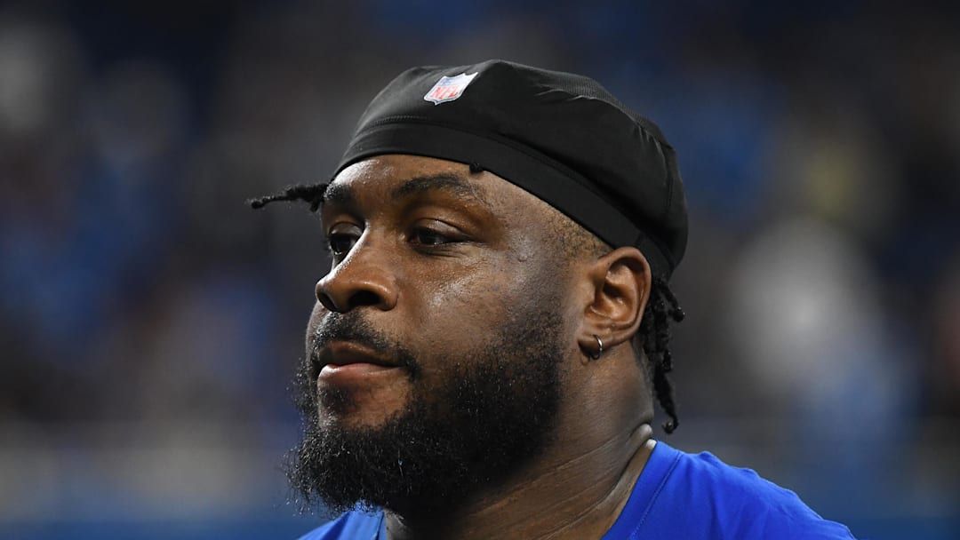 Sep 15, 2024; Detroit, Michigan, USA; Detroit Lions defensive end Levi Onwuzurike (91) looks on after their game against the Tampa Bay Buccaneers at Ford Field. Mandatory Credit: Eamon Horwedel-Imagn Images