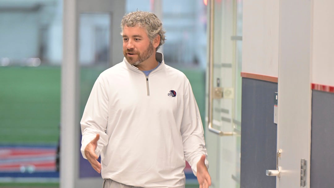 Ole Miss head football coach Pete Golding walks to a press conference at the Manning Center at the University of Mississippi in Oxford, Miss. on Thursday, December 11, 2025.