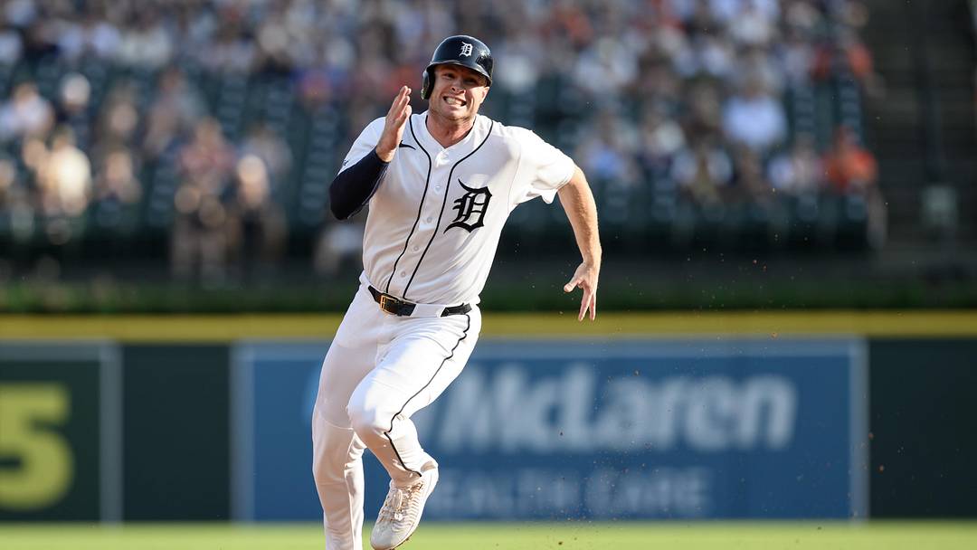 Detroit Tigers third baseman Colt Keith (33) runs to third base against the Los Angeles Angels at Comerica Park. Mandatory Credit: Lon Horwedel-Imagn Images