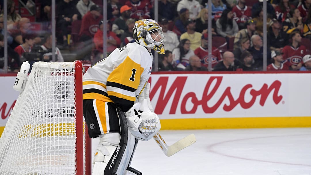 Sep 22, 2025; Montreal, Quebec, CAN; Pittsburgh Penguins goalie Sergei Murashov (1) during the second period of the game against the Montreal Canadiens at the Bell Centre. Mandatory Credit: Eric Bolte-Imagn Images Sep 22, 2025; Montreal, Quebec, CAN; Pittsburgh Penguins goalie Sergei Murashov (1) during the second period of the game against the Montreal Canadiens at the Bell Centre. Mandatory Credit: Eric Bolte-Imagn Images