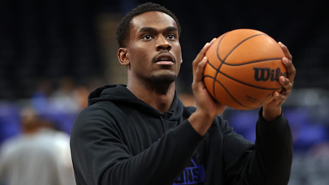 Mar 17, 2026; Washington, District of Columbia, USA; Detroit Pistons center Jalen Duren (0) takes a shot before a game against the Washington Wizards at Capital One Arena. Mandatory Credit: Daniel Kucin Jr.-Imagn Images