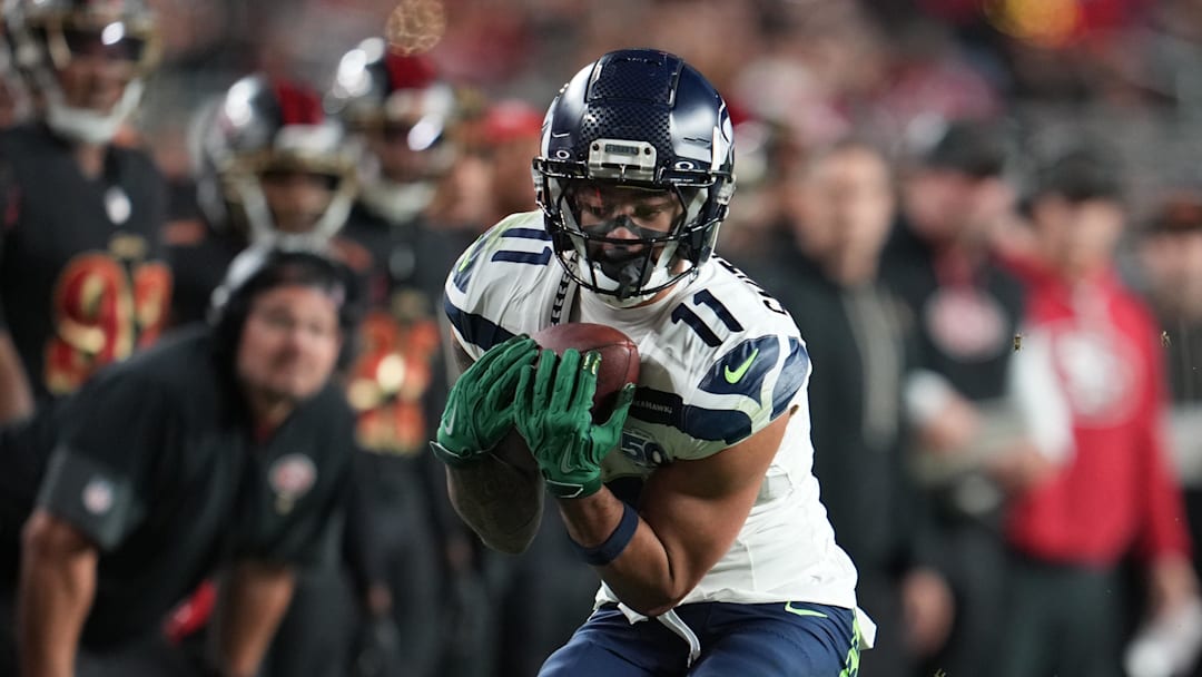 Jan 3, 2026; Santa Clara, California, USA; Seattle Seahawks wide receiver Jaxon Smith-Njigba (11) makes a catch against the San Francisco 49ers during the second half at Levi's Stadium. Mandatory Credit: Neville E. Guard-Imagn Images Jan 3, 2026; Santa Clara, California, USA; Seattle Seahawks wide receiver Jaxon Smith-Njigba (11) makes a catch against the San Francisco 49ers during the second half at Levi's Stadium. Mandatory Credit: Neville E. Guard-Imagn Images