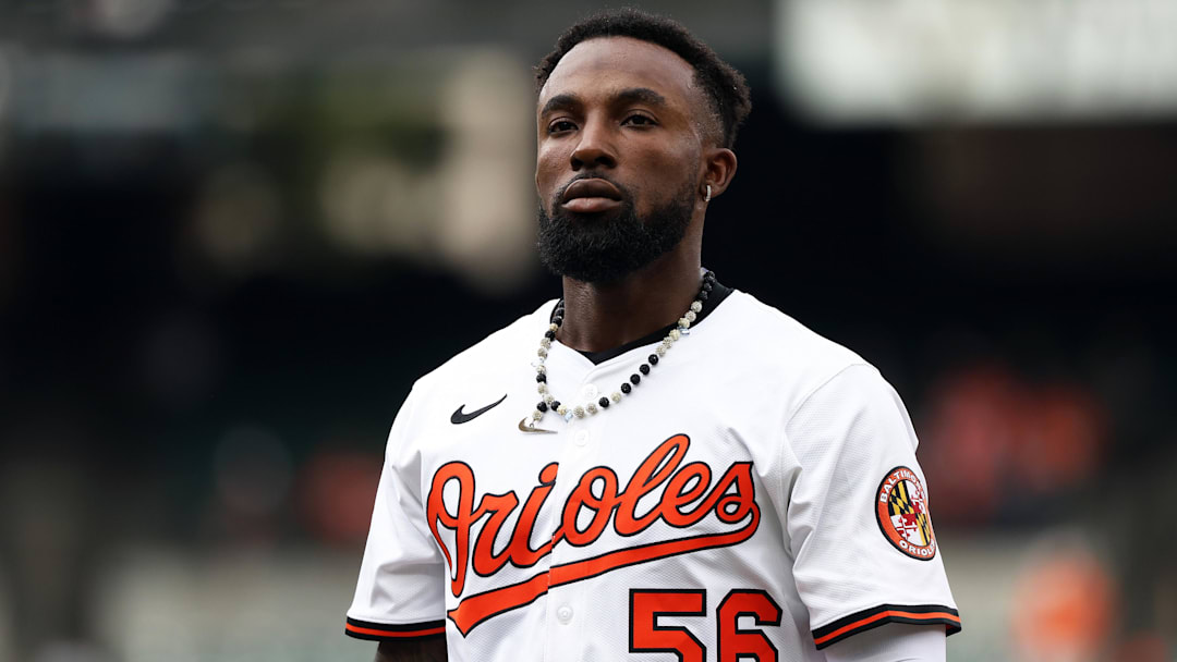  Baltimore Orioles outfielder Daniel Johnson (56) looks on during the second inning 
