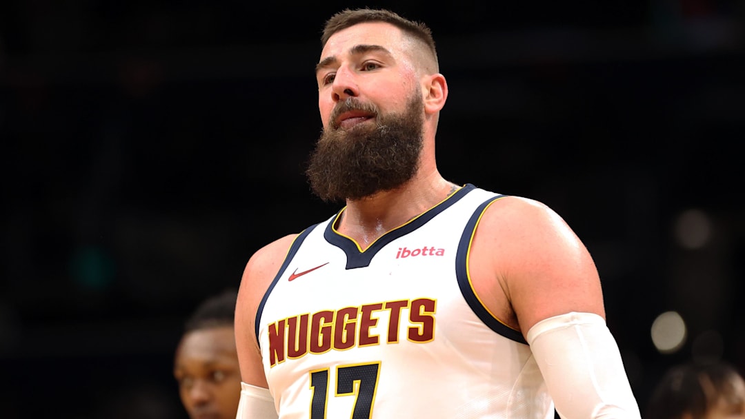 Jan 22, 2026; Washington, District of Columbia, USA; Denver Nuggets center Jonas Valanciunas (17) looks on during the second half against the Washington Wizards at Capital One Arena.