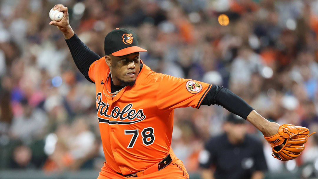 Sep 20, 2025; Baltimore, Maryland, USA; Baltimore Orioles pitcher Yennier Cano (78) throws during the fifth inning against the New York Yankees at Oriole Park at Camden Yards. Mandatory Credit: Daniel Kucin Jr.-Imagn Images