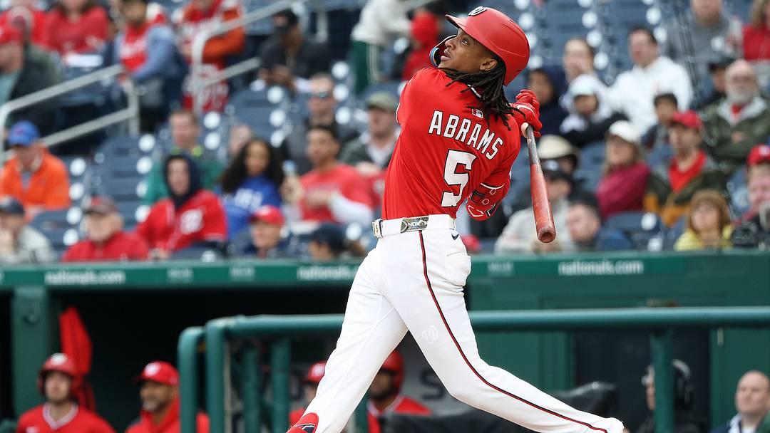 Apr 6, 2025; Washington, District of Columbia, USA; Washington Nationals shortstop CJ Abrams (5) takes a swing during the sixth inning against the Arizona Diamondbacks at Nationals Park. Mandatory Credit: Daniel Kucin Jr.-Imagn Images Apr 6, 2025; Washington, District of Columbia, USA; Washington Nationals shortstop CJ Abrams (5) takes a swing during the sixth inning against the Arizona Diamondbacks at Nationals Park. Mandatory Credit: Daniel Kucin Jr.-Imagn Images