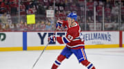 Apr 25, 2025; Montreal, Quebec, CAN; Montreal Canadiens forward Ivan Demidov (93) shoots the puck during the warmup period in game three of the first round of the 2025 Stanley Cup Playoffs against the Washington Capitals at the Bell Centre. Mandatory Credit: Eric Bolte-Imagn Images