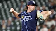 Sep 23, 2025; Baltimore, Maryland, USA; Tampa Bay Rays pitcher Ryan Pepiot (44) throws during the first inning against the Baltimore Orioles at Oriole Park at Camden Yards. Mandatory Credit: Daniel Kucin Jr.-Imagn Images